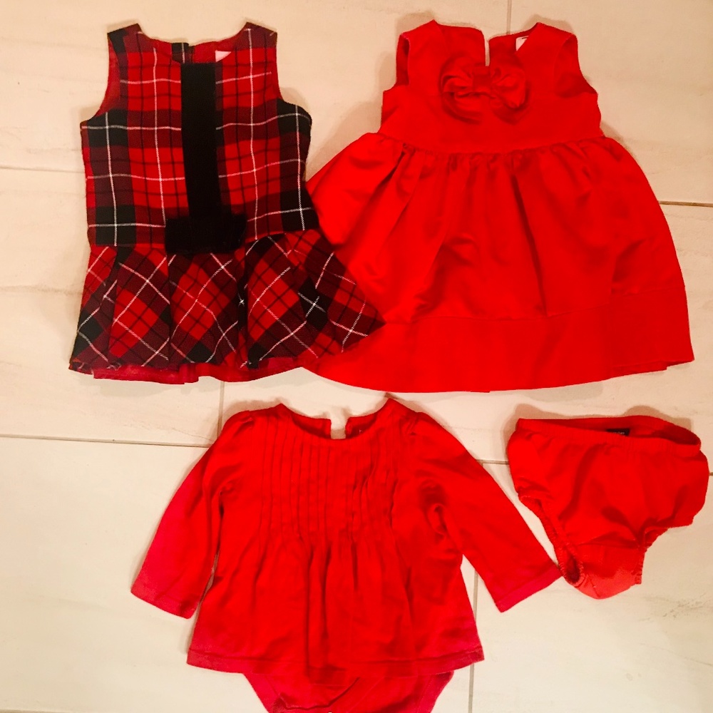 red holiday lot dresses top 9-12mo.